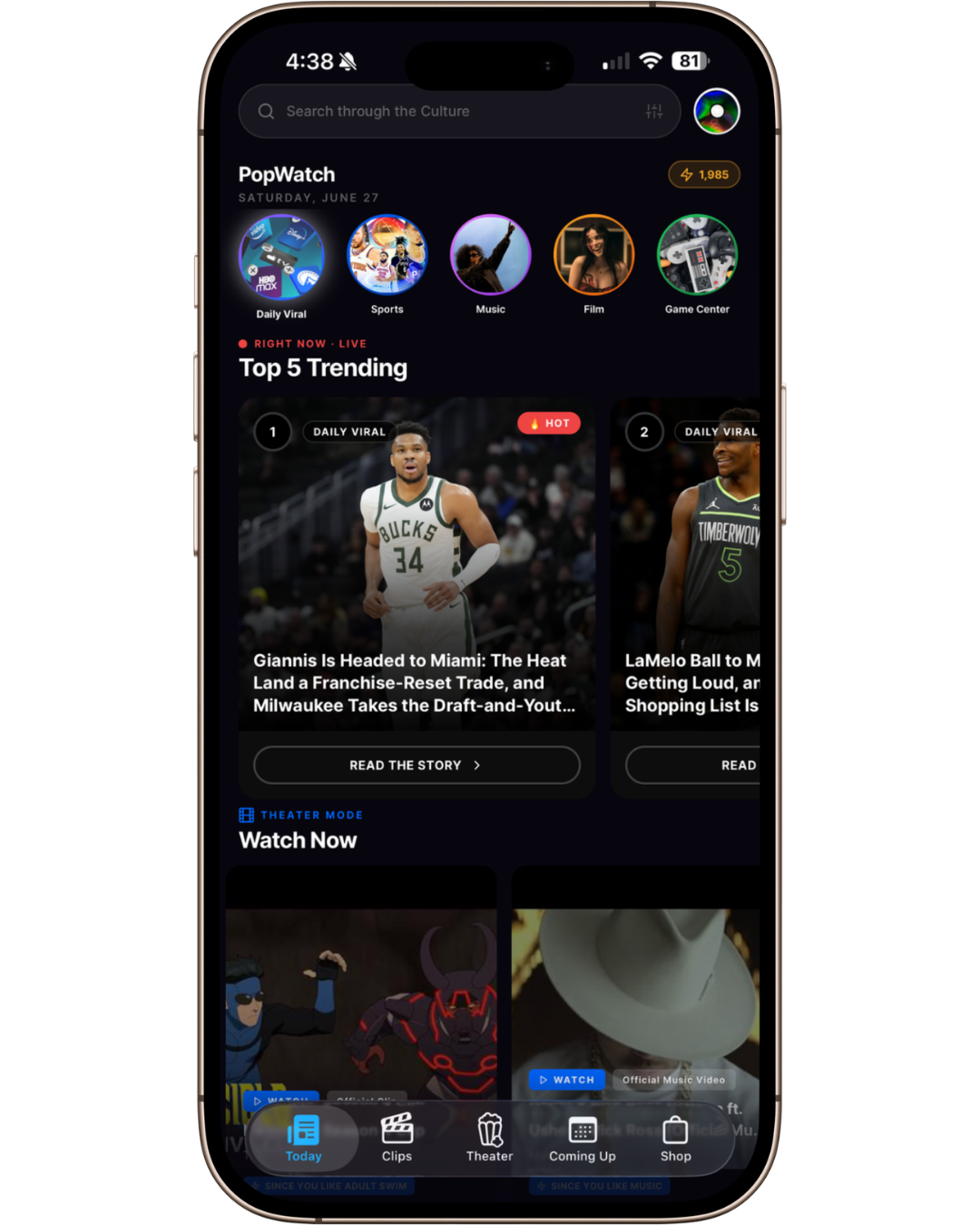 PopWatch Interface